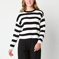 by&by Juniors Womens Crew Neck Long Sleeve Striped Pullover Sweater