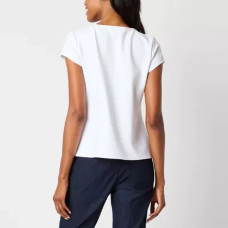 Liz Claiborne Texture Tee Womens Round Neck Short Sleeve Blouse