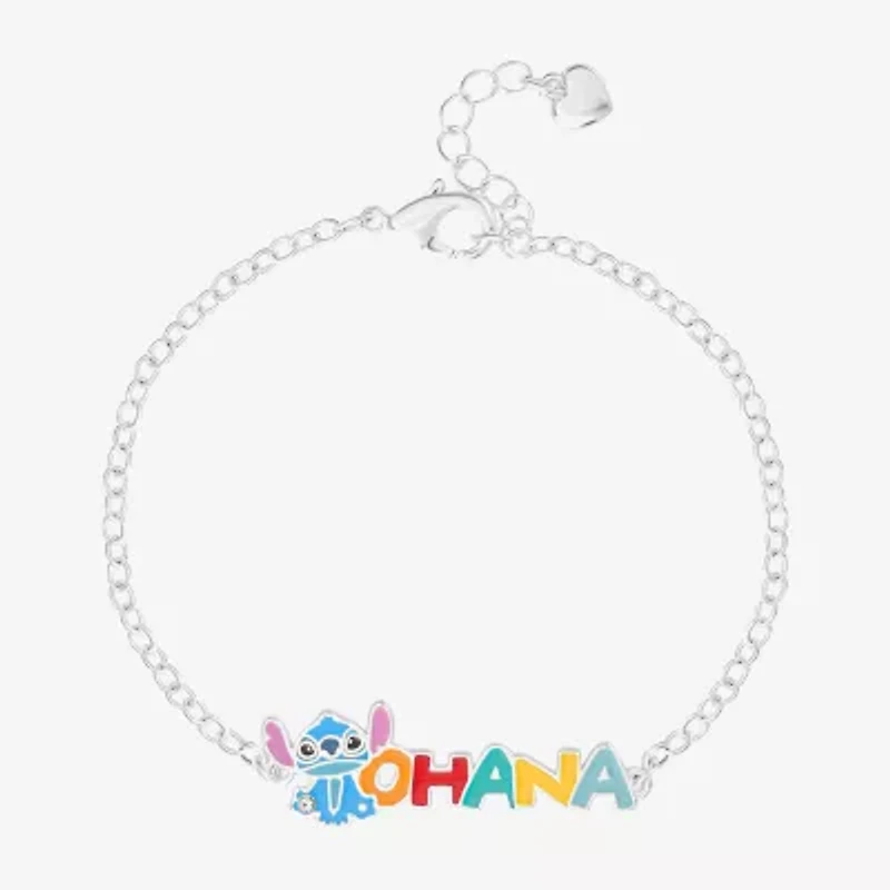 Disney Classics Ohana Unisex Adult Pure Silver Over Brass 7 Inch Solid Cable Lilo & Stitch Chain Bracelet