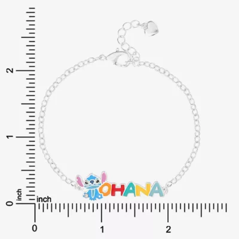 Disney Classics Ohana Unisex Adult Pure Silver Over Brass 7 Inch Solid Cable Lilo & Stitch Chain Bracelet
