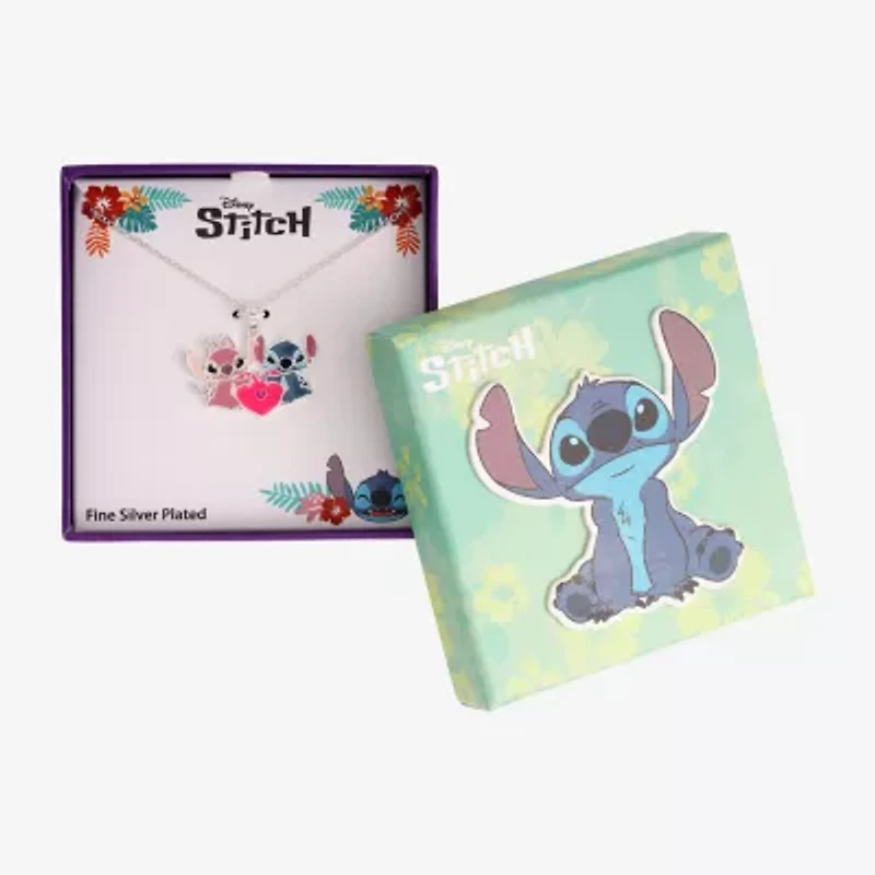 Disney Classics Angel Unisex Adult Multi Color Crystal Pure Silver Over Brass Heart 16 Inch Pendant Necklace