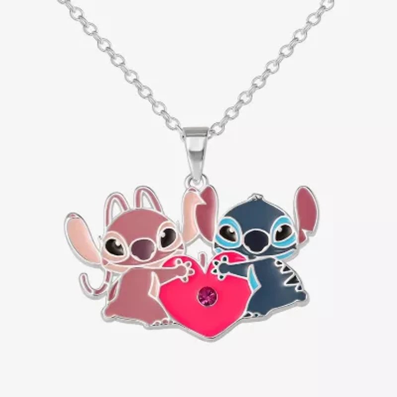 Disney Classics Angel Unisex Adult Multi Color Crystal Pure Silver Over Brass Heart 16 Inch Pendant Necklace