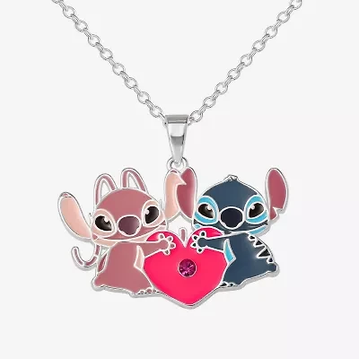Disney Classics Angel Unisex Adult Multi Color Crystal Pure Silver Over Brass Heart 16 Inch Pendant Necklace