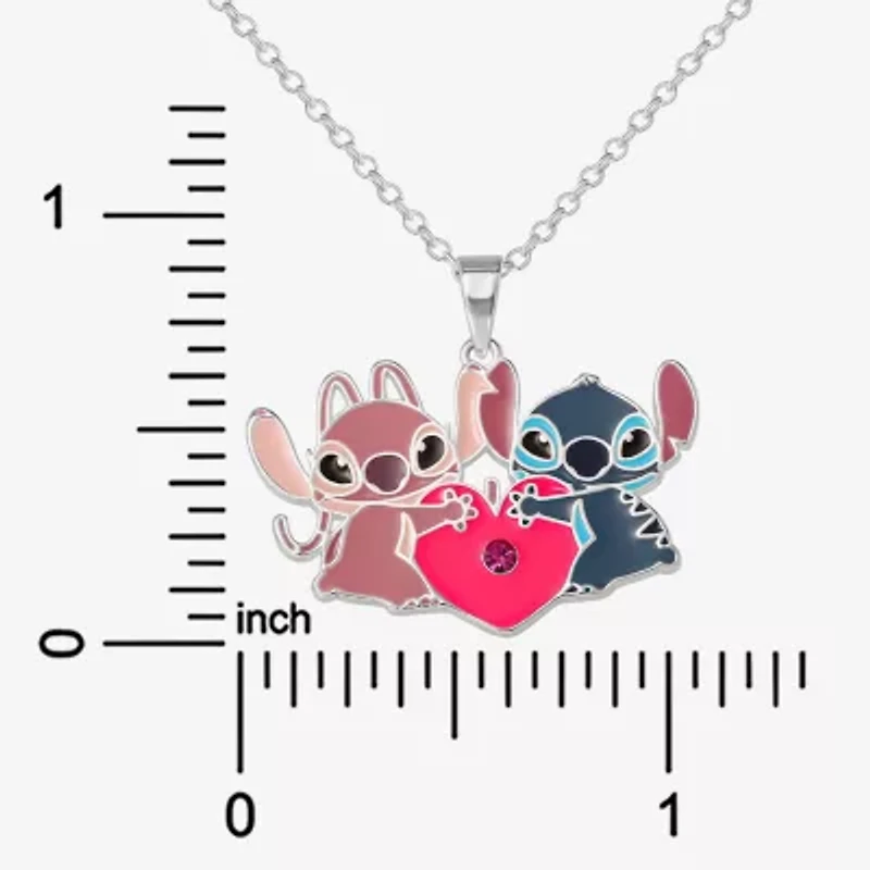 Disney Classics Angel Unisex Adult Multi Color Crystal Pure Silver Over Brass Heart 16 Inch Pendant Necklace