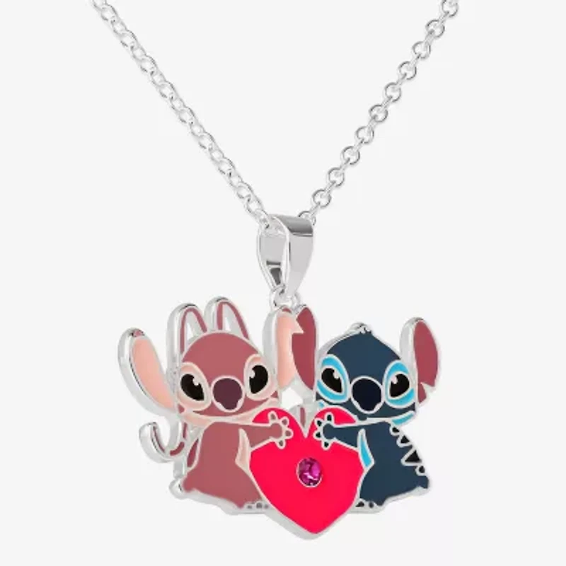 Disney Classics Angel Unisex Adult Multi Color Crystal Pure Silver Over Brass Heart 16 Inch Pendant Necklace