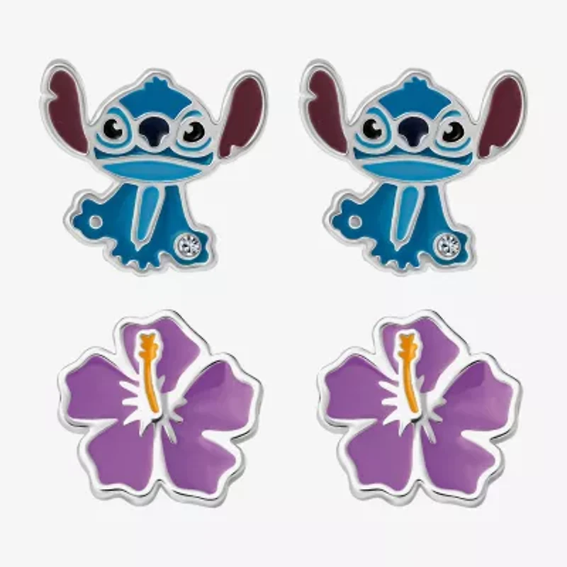 Disney Classics Unisex Adult Crystal Flower Lilo & Stitch 2 Pair Earring Set