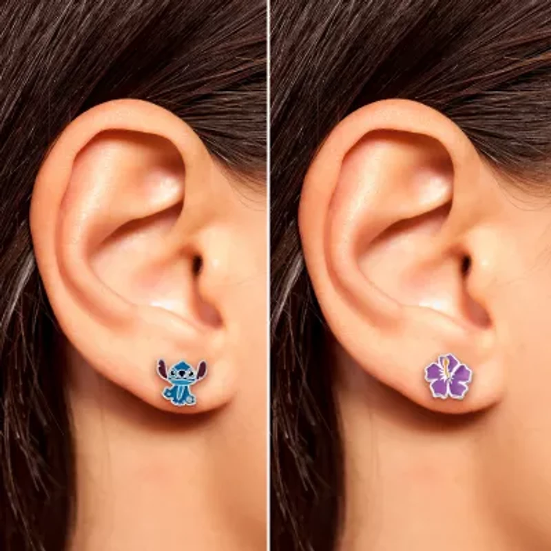 Disney Classics Unisex Adult Crystal Flower Lilo & Stitch 2 Pair Earring Set