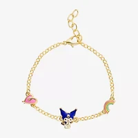 Unisex Adult 18K Gold Over Brass 6 1/2 Inch Solid Cable Heart Hello Kitty Kuromi Chain Bracelet