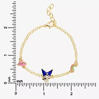 Unisex Adult 18K Gold Over Brass 6 1/2 Inch Solid Cable Heart Hello Kitty Kuromi Chain Bracelet