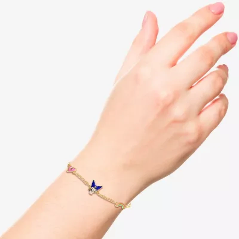 Unisex Adult 18K Gold Over Brass 6 1/2 Inch Solid Cable Heart Hello Kitty Kuromi Chain Bracelet