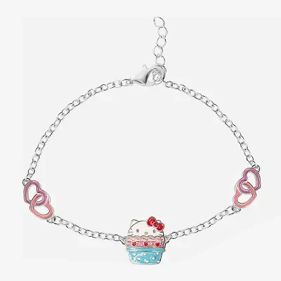 Cupcake Unisex Adult Pure Silver Over Brass 6 3/4 Inch Solid Cable Heart Hello Kitty Chain Bracelet