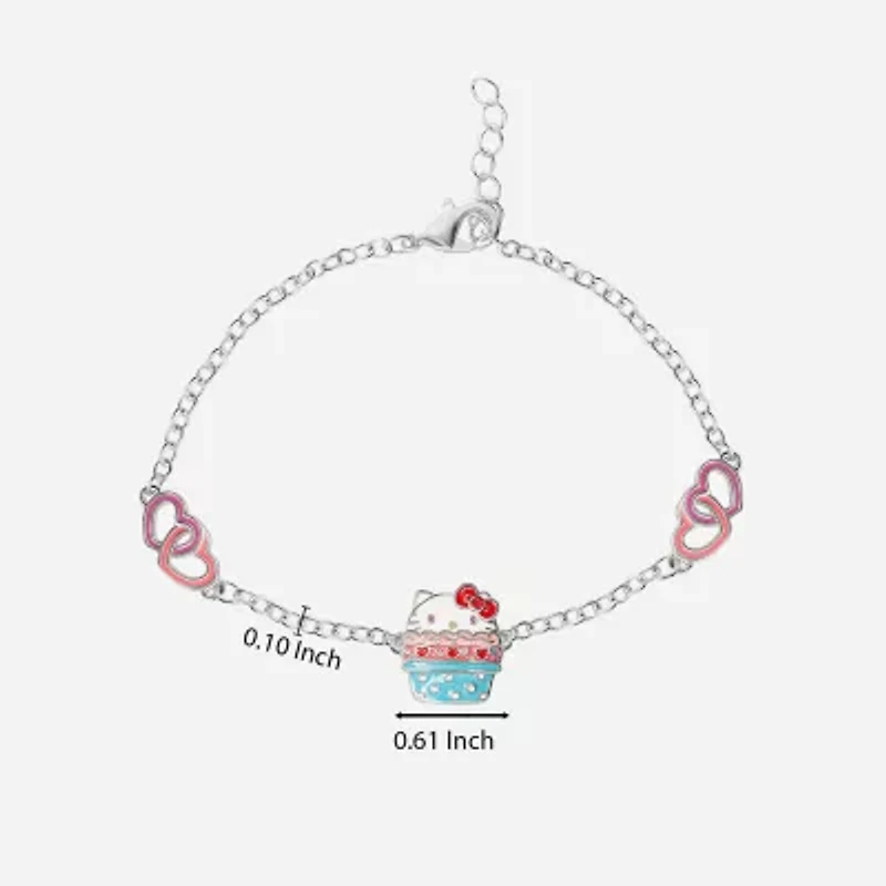 Cupcake Unisex Adult Pure Silver Over Brass 6 3/4 Inch Solid Cable Heart Hello Kitty Chain Bracelet