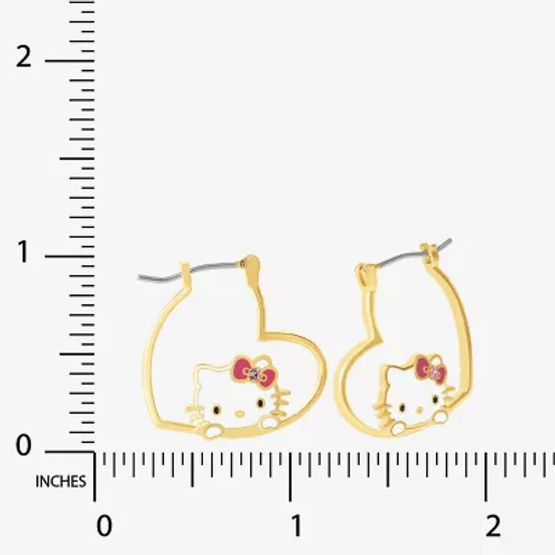 Unisex Adult Pink Crystal 18K Gold Over Brass 26.1mm Heart Hello Kitty Hoop Earrings