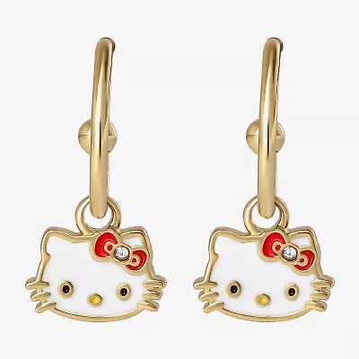 Unisex Adult Crystal 18K Gold Over Brass 9.5mm Hello Kitty Hoop Earrings