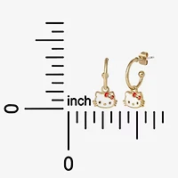 Unisex Adult Crystal 18K Gold Over Brass 9.5mm Hello Kitty Hoop Earrings