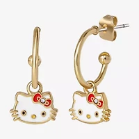 Unisex Adult Crystal 18K Gold Over Brass 9.5mm Hello Kitty Hoop Earrings