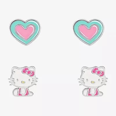 Unisex Adult Heart Hello Kitty 2 Pair Earring Set