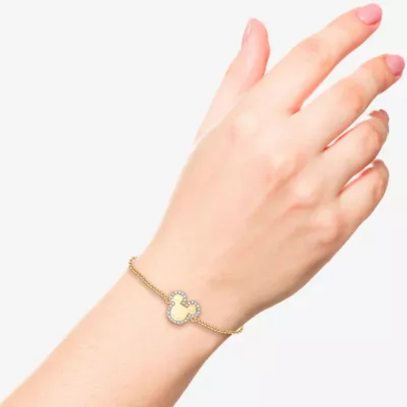 Disney Classics Unisex Adult Crystal 18K Gold Over Brass Mickey Mouse Bolo Bracelet