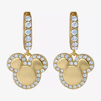 Disney Classics Unisex Adult Crystal 18K Gold Over Brass 23.4mm Mickey Mouse Hoop Earrings
