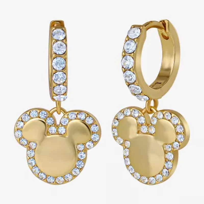 Disney Classics Unisex Adult Crystal 18K Gold Over Brass 23.4mm Mickey Mouse Hoop Earrings
