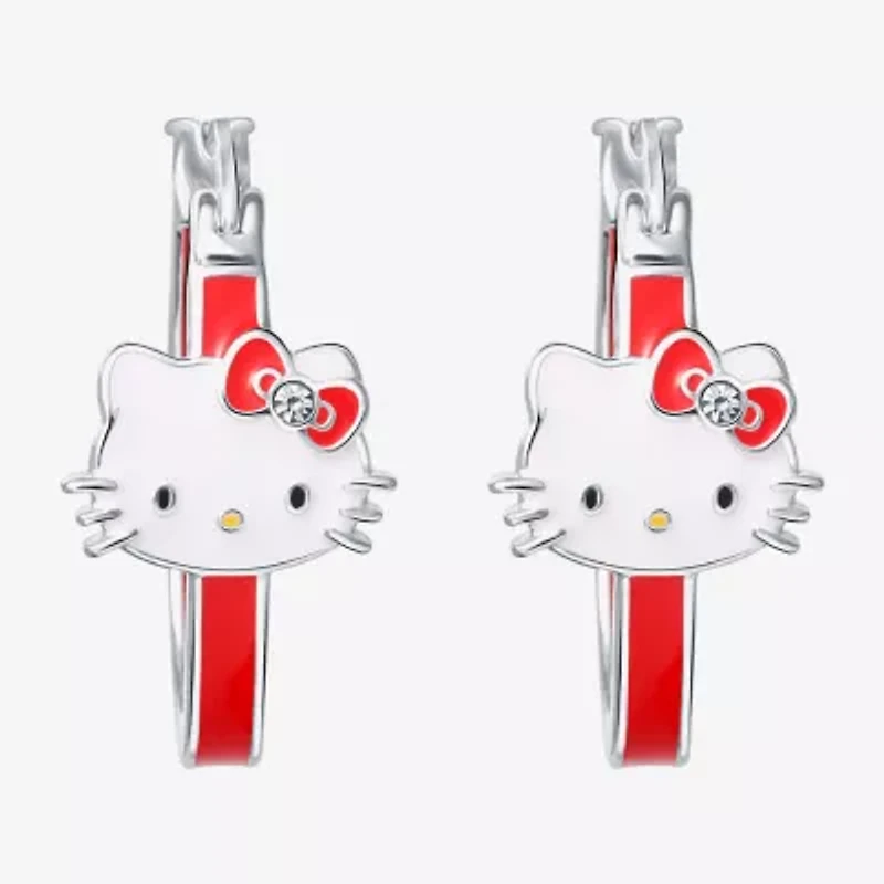 Unisex Adult Crystal 21.5mm Hello Kitty Hoop Earrings