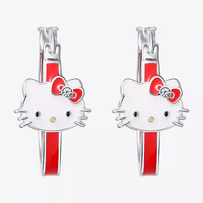 Unisex Adult Crystal 21.5mm Hello Kitty Hoop Earrings