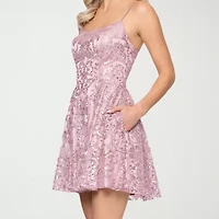Lilli Asher Womens Sleeveless Floral Juniors Fit + Flare Dress