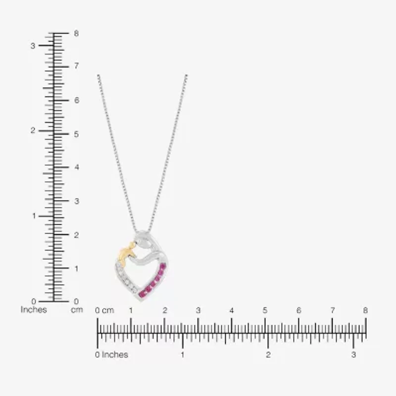 Limited Quantities! Mother And Child Womens Diamond Accent Lab Created Red Ruby 14K Gold Sterling Silver Heart 18 Inch Pendant Necklace
