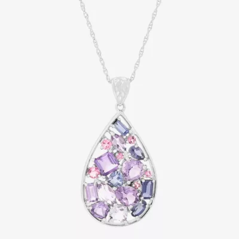 Limited Quantities! Womens Genuine Multi Color Sterling Silver Pear 18 Inch Pendant Necklace