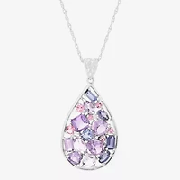 Limited Quantities! Womens Genuine Multi Color Sterling Silver Pear 18 Inch Pendant Necklace