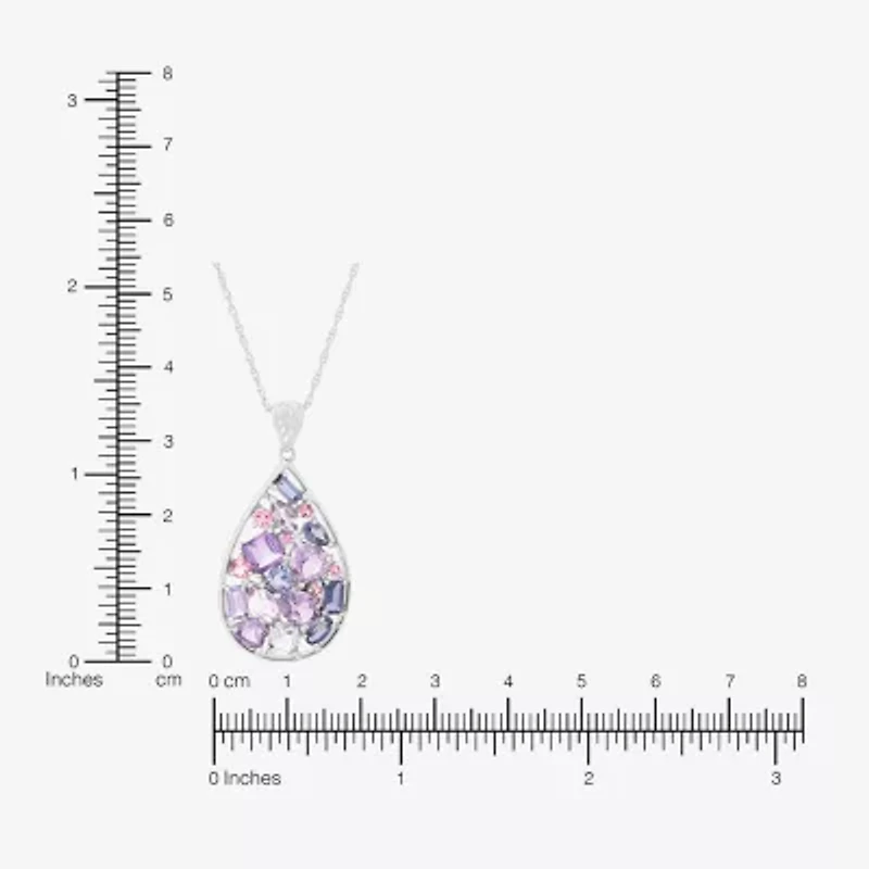 Limited Quantities! Womens Genuine Multi Color Sterling Silver Pear 18 Inch Pendant Necklace