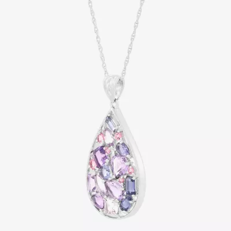 Limited Quantities! Womens Genuine Multi Color Sterling Silver Pear 18 Inch Pendant Necklace