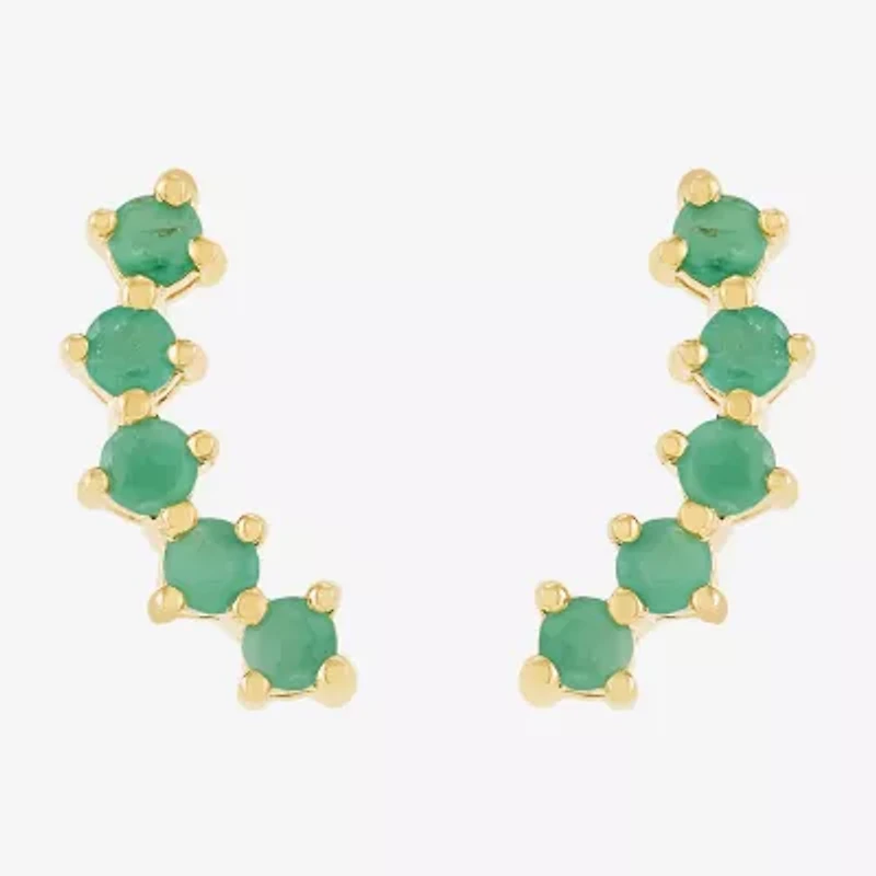Womens Genuine Green Emerald 14K Gold Curved Ear Climbers