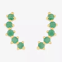 Womens Genuine Green Emerald 14K Gold Curved Ear Climbers