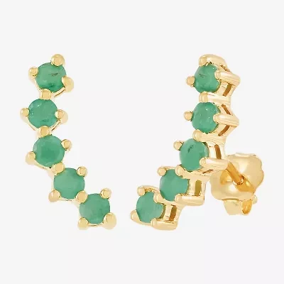 Womens Genuine Green Emerald 14K Gold Curved Ear Climbers