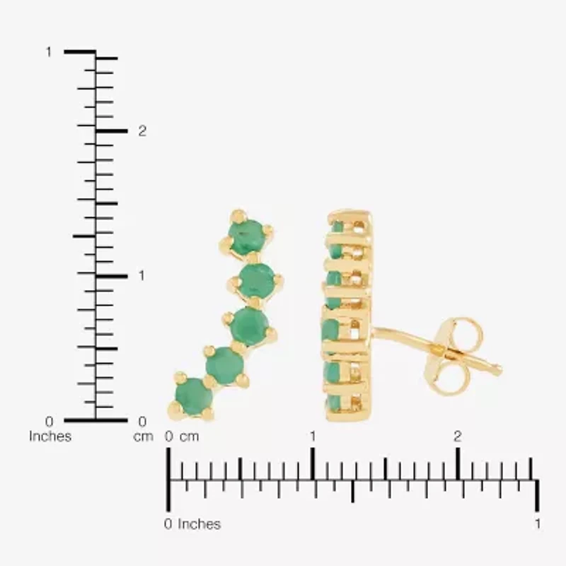 Womens Genuine Green Emerald 14K Gold Curved Ear Climbers