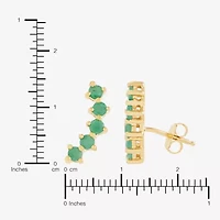 Womens Genuine Green Emerald 14K Gold Curved Ear Climbers