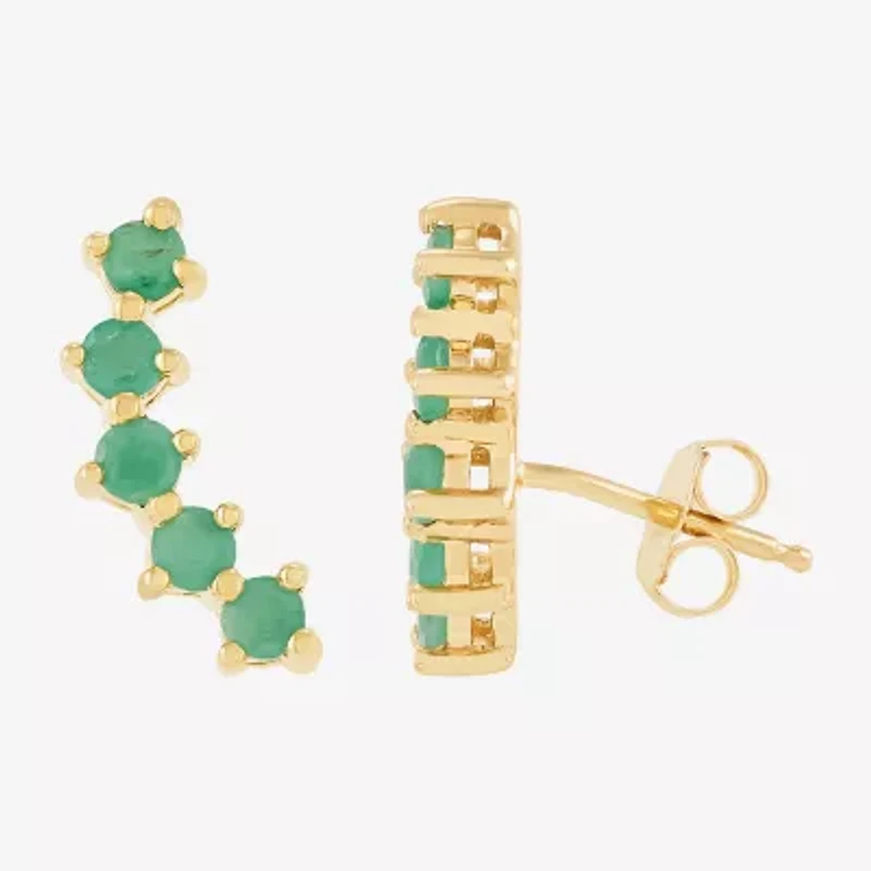 Womens Genuine Green Emerald 14K Gold Curved Ear Climbers