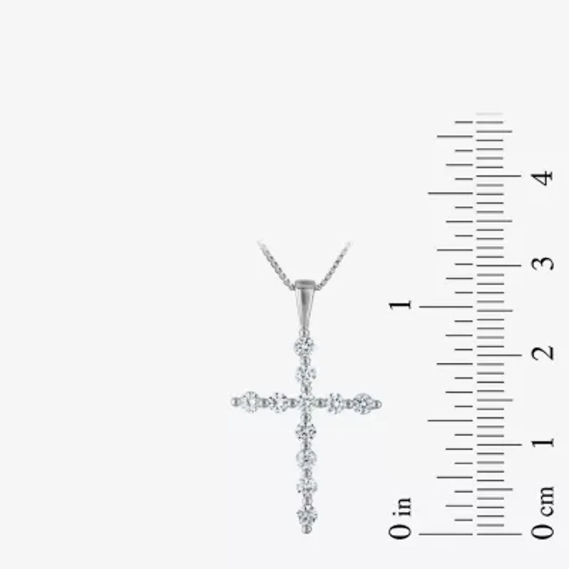 Womens Lab Created White Sapphire Sterling Silver Cross 18 Inch Pendant Necklace