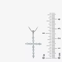 Womens Lab Created White Sapphire Sterling Silver Cross 18 Inch Pendant Necklace