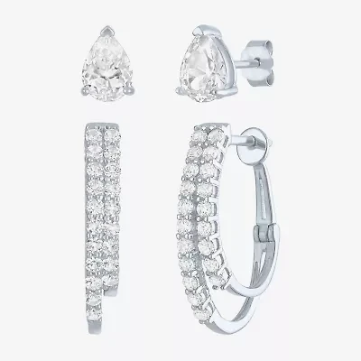 Yes, Please! Womens Lab Created White Sapphire Sterling Silver Pear Round 2 Pair Jewelry Set