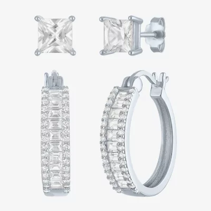 Yes, Please! Womens Lab Created White Sapphire Sterling Silver 2 Pair Jewelry Set