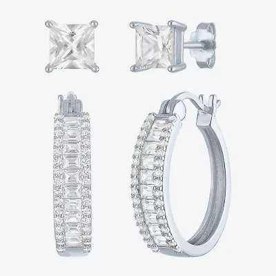 Yes, Please! Womens Lab Created White Sapphire Sterling Silver 2 Pair Jewelry Set
