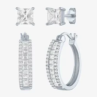 Yes, Please! Womens Lab Created White Sapphire Sterling Silver 2 Pair Jewelry Set