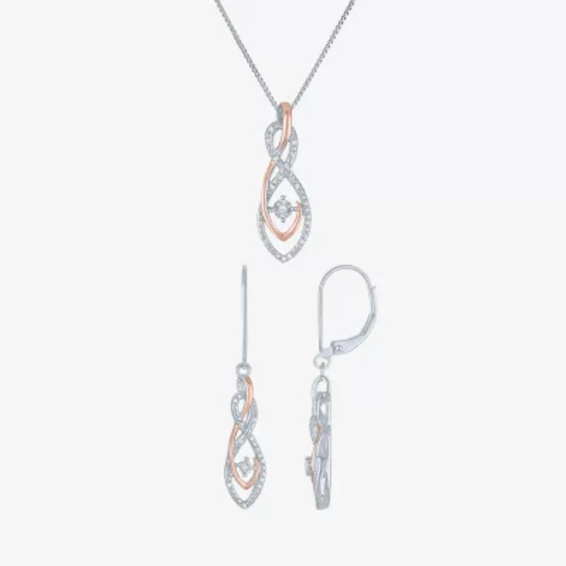 Womens 1/10 CT.T.W. Natural Diamond Sterling SIlver & 14K Rose Gold over SIlver Jewelry Set
