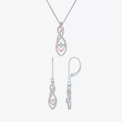 Womens 1/10 CT.T.W. Natural Diamond Sterling SIlver & 14K Rose Gold over SIlver Jewelry Set