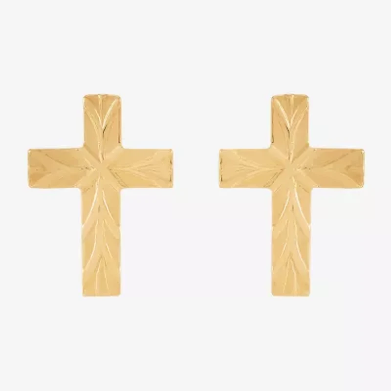 14K Gold 10.4mm Cross Stud Earrings