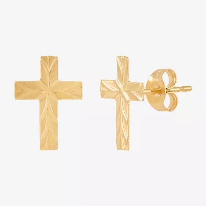 14K Gold 10.4mm Cross Stud Earrings