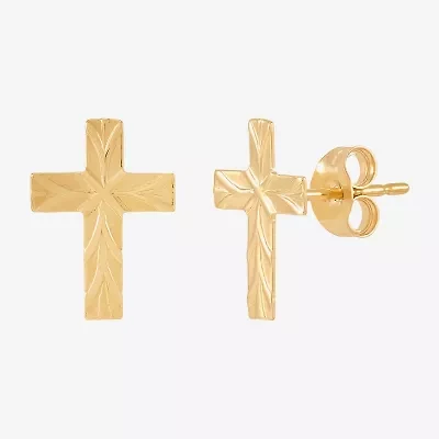 14K Gold 10.4mm Cross Stud Earrings