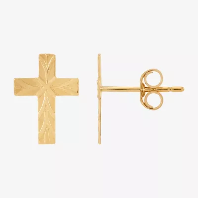 14K Gold 10.4mm Cross Stud Earrings
